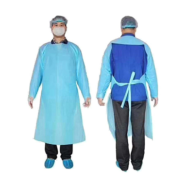 Blue Disposable CPE Gowns with Thumb Loop